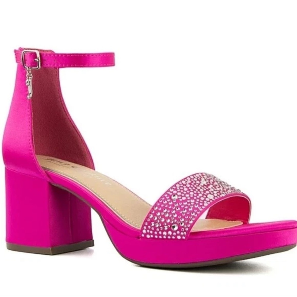 Juicy Couture Hot Pink Fuchsia Rhineston Open Toe Platform Sandal Block Heel 7.5